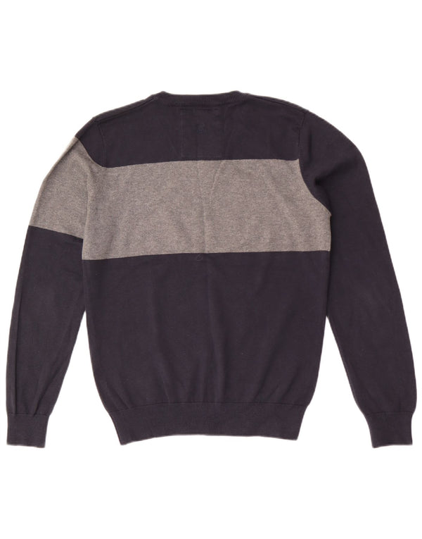 Męski sweter Jack & Jones z dekoltem w kształcie litery V. Średni granatowy, bawełniany blok kolorów