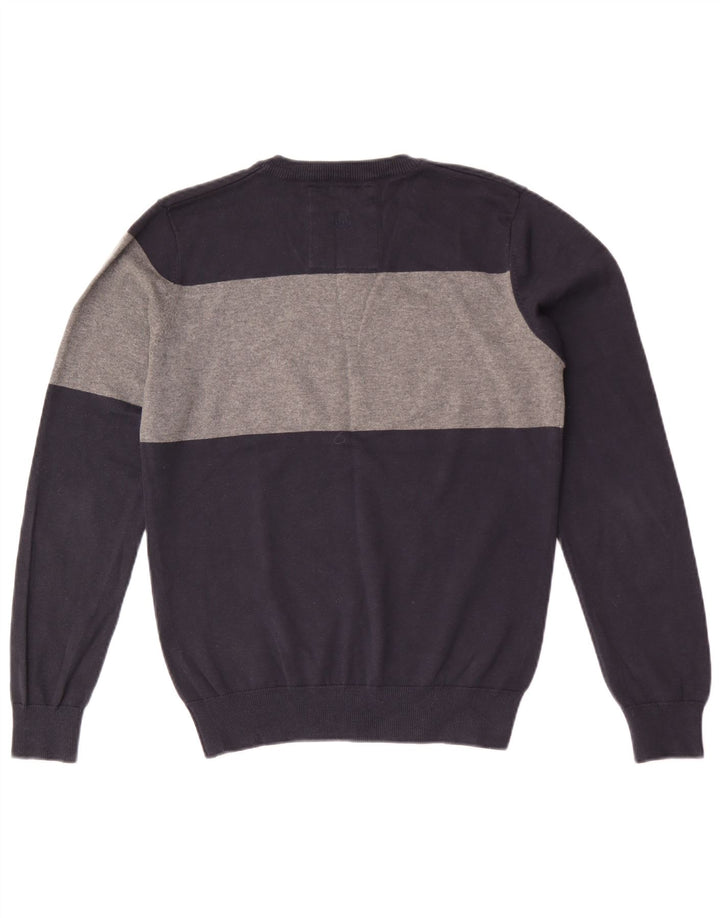Męski sweter Jack & Jones z dekoltem w kształcie litery V. Średni granatowy, bawełniany blok kolorów