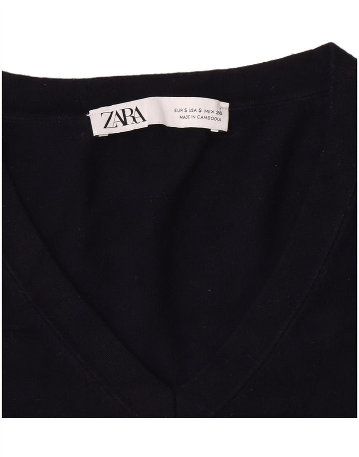 Sweter damski Zara z dekoltem w kształcie litery V, UK 10, mały, granatowy