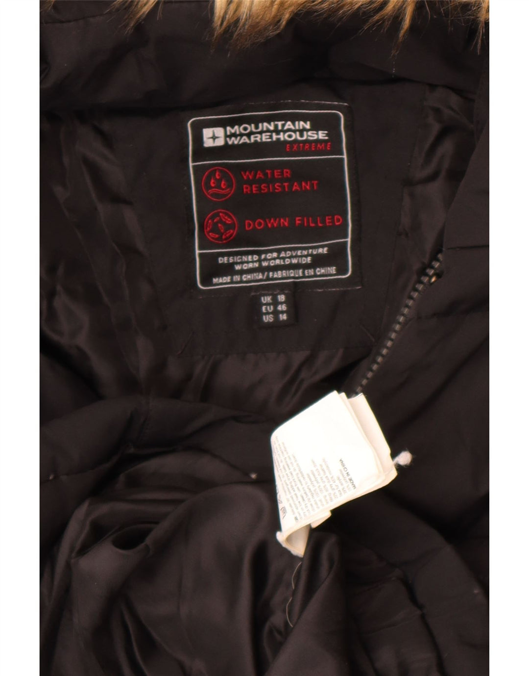 Damski ocieplany płaszcz z kapturem Mountain Warehouse UK 18 XL, czarny poliester