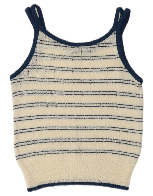 Vintage damski top z dzianiny Crop Top UK 10 w małe złamane białe paski