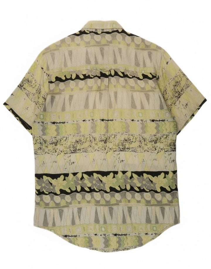 Koszula męska z krótkim rękawem w stylu vintage, średnio zielona, geometryczna