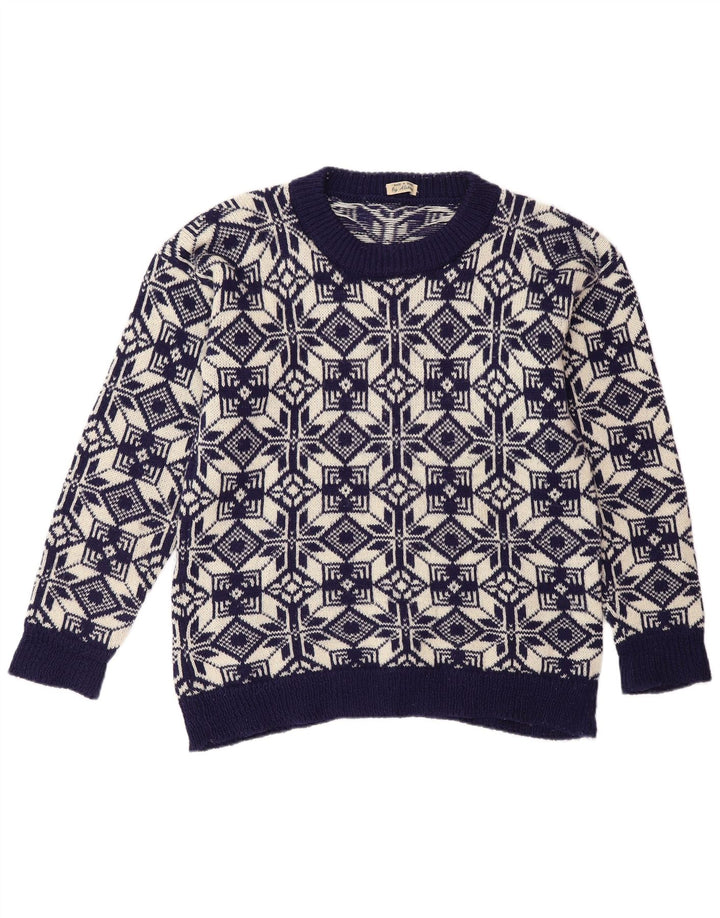 Vintage męski sweter z okrągłym dekoltem, średni granatowy Fair Isle