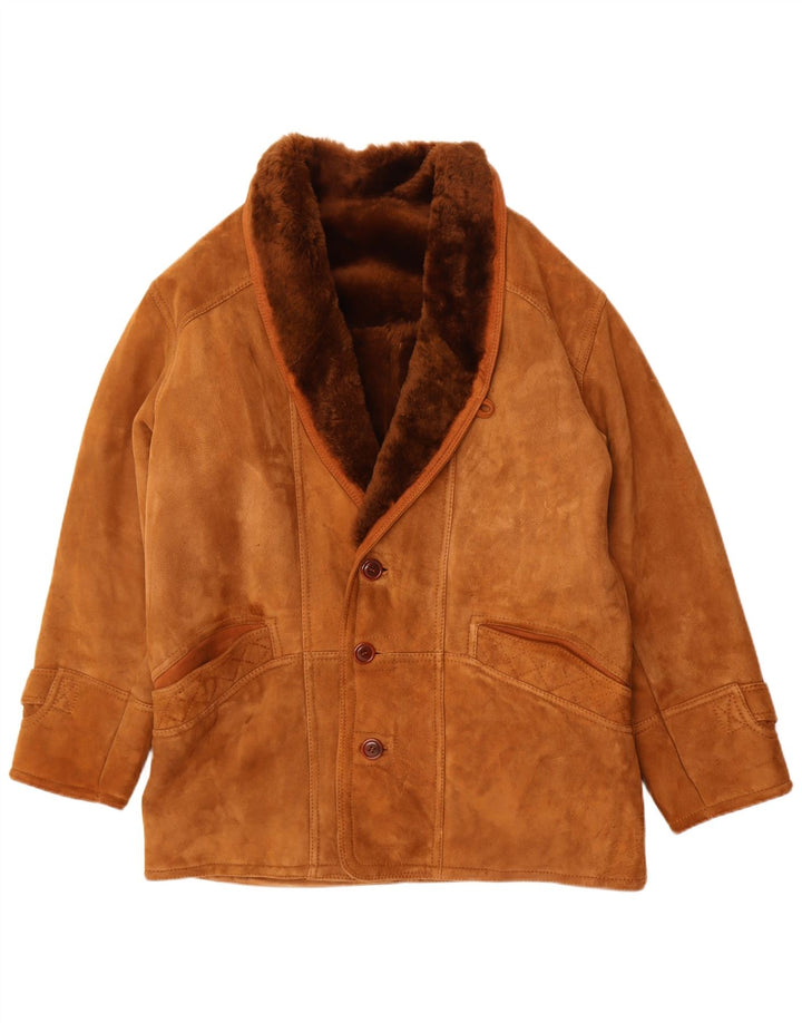 Vintage męska kurtka Shearling UK 40, duża brązowa