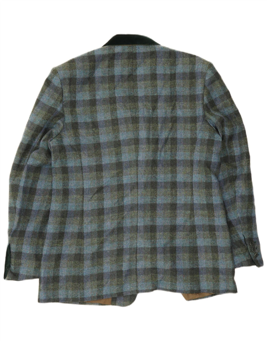 Vintage damska marynarka zapinana na 2 guziki EU 46 XL, niebieska wiskoza w kratkę