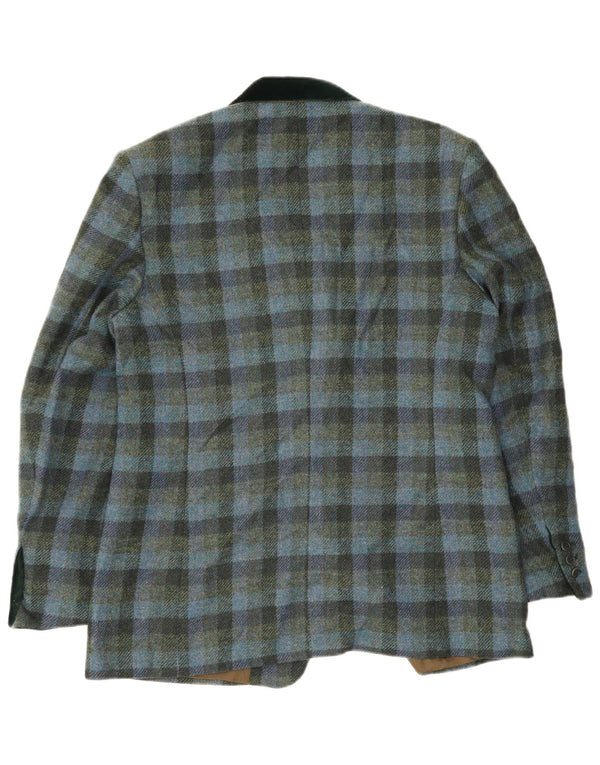 Vintage damska marynarka zapinana na 2 guziki EU 46 XL, niebieska wiskoza w kratkę