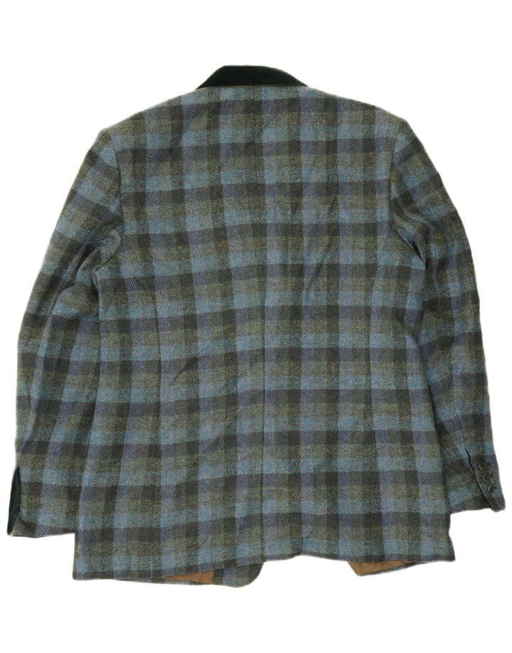 Vintage damska marynarka zapinana na 2 guziki EU 46 XL, niebieska wiskoza w kratkę