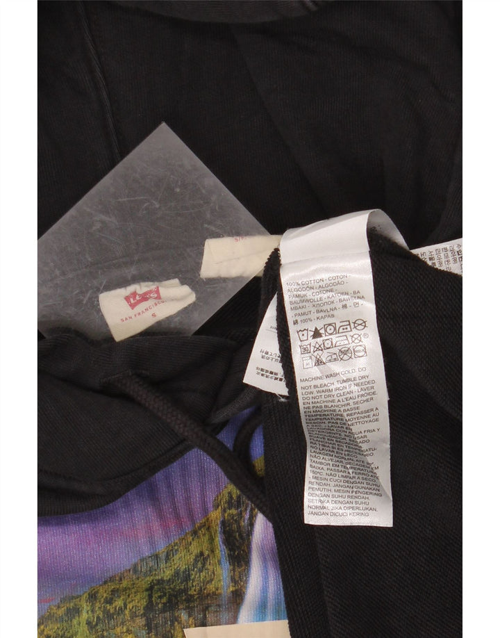 LEVI'S Męski sweter z kapturem i grafiką o luźnym kroju, mały, czarny, bawełniany