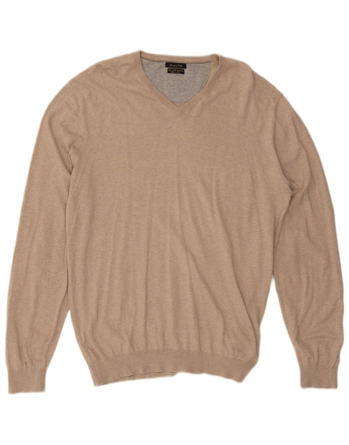 Męski sweter Massimo Dutti z dekoltem w kształcie litery V, duży, beżowy, bawełniany
