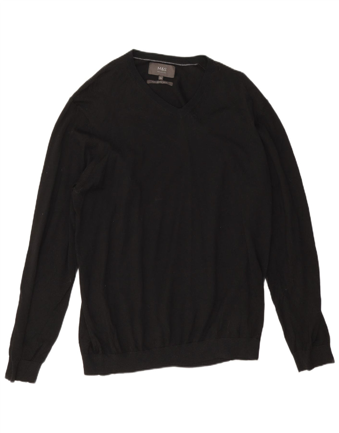 Marks & Spencer Męski sweter z dekoltem w kształcie litery V, 2XL, czarna wełna merynosów
