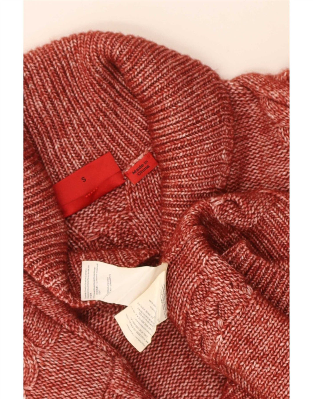 Męski sweter z szalowym dekoltem Hugo Boss, mały, czerwony, nakrapiany modal