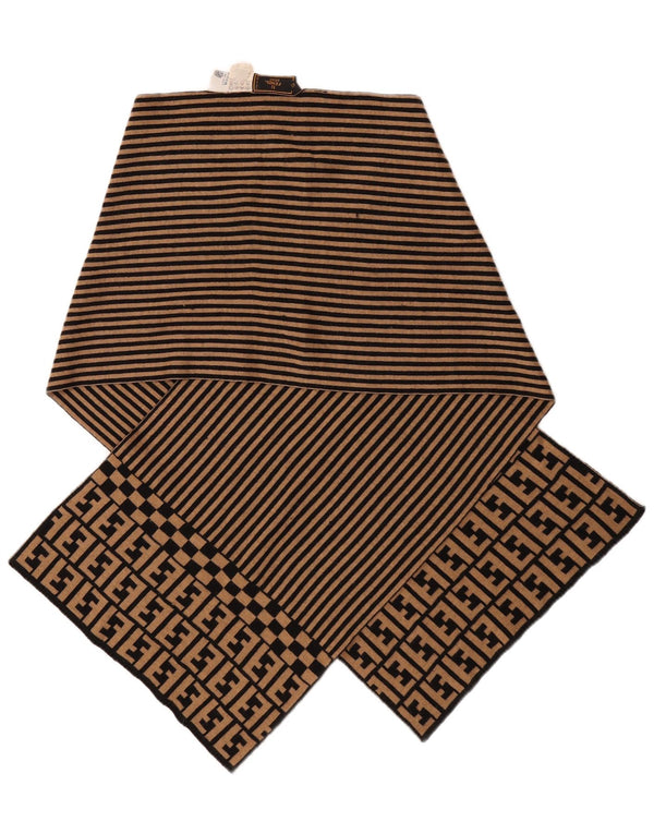 Fendi damski szal IT 42 średni beżowy pasiasty wełniany merynos projektant