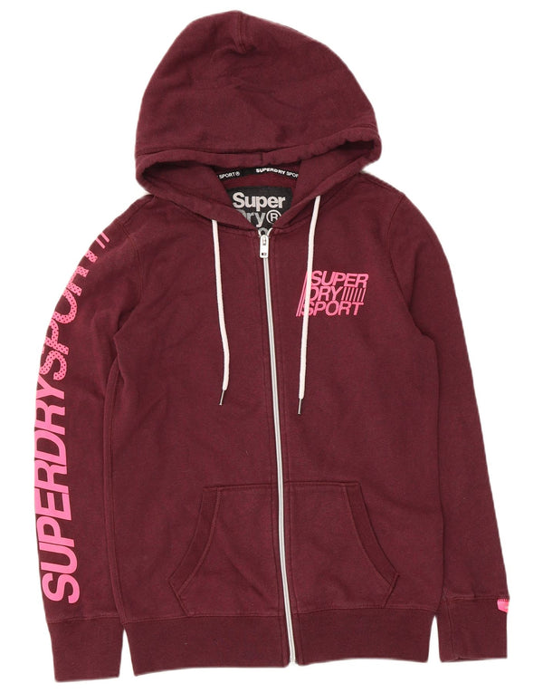 Damski sweter z kapturem Superdry z grafiką i zamkiem błyskawicznym, UK 6 XS, bordowa bawełna