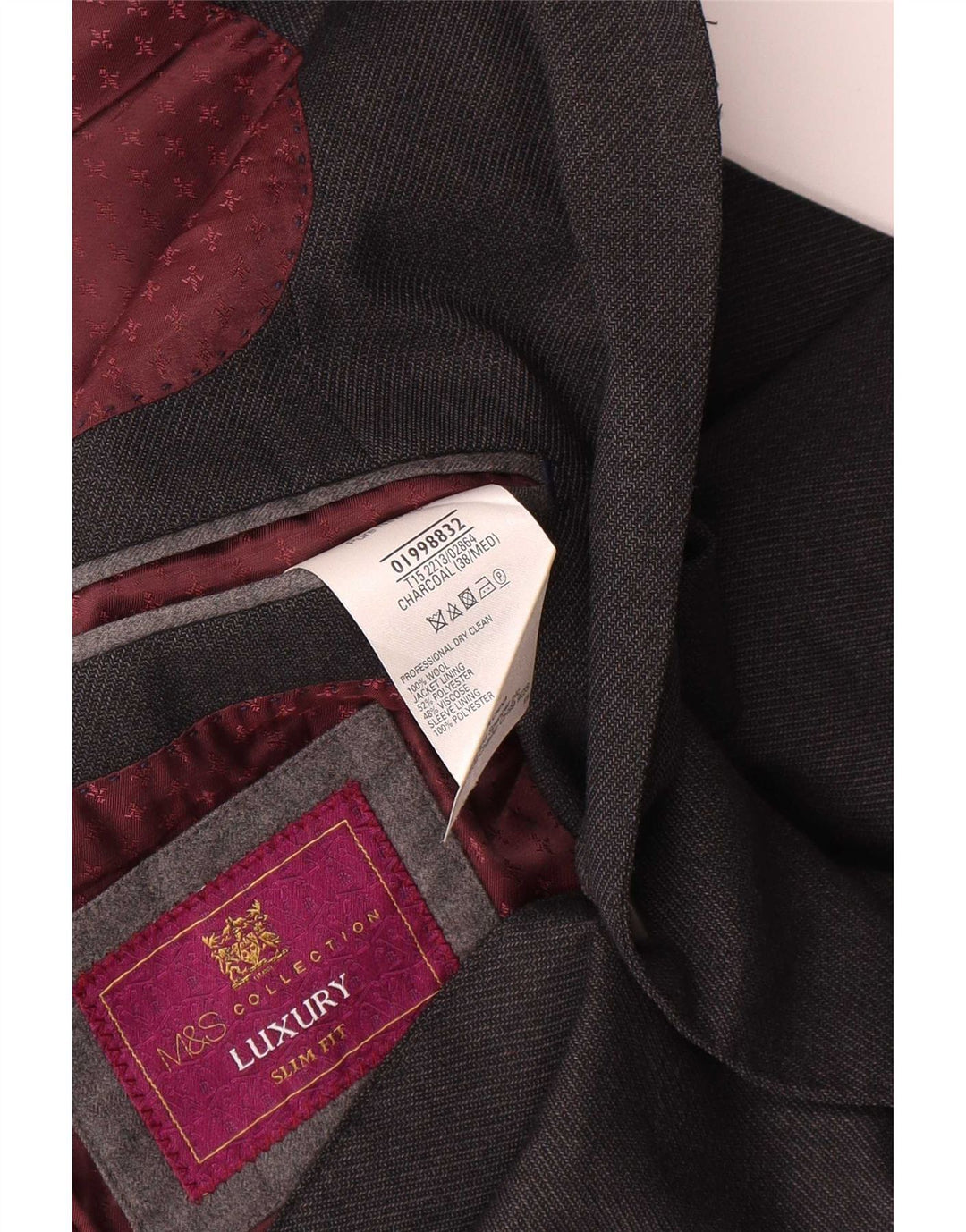 Marks & Spencer Męska marynarka slim fit z 2 guzikami, UK 38, średnia szara wełna