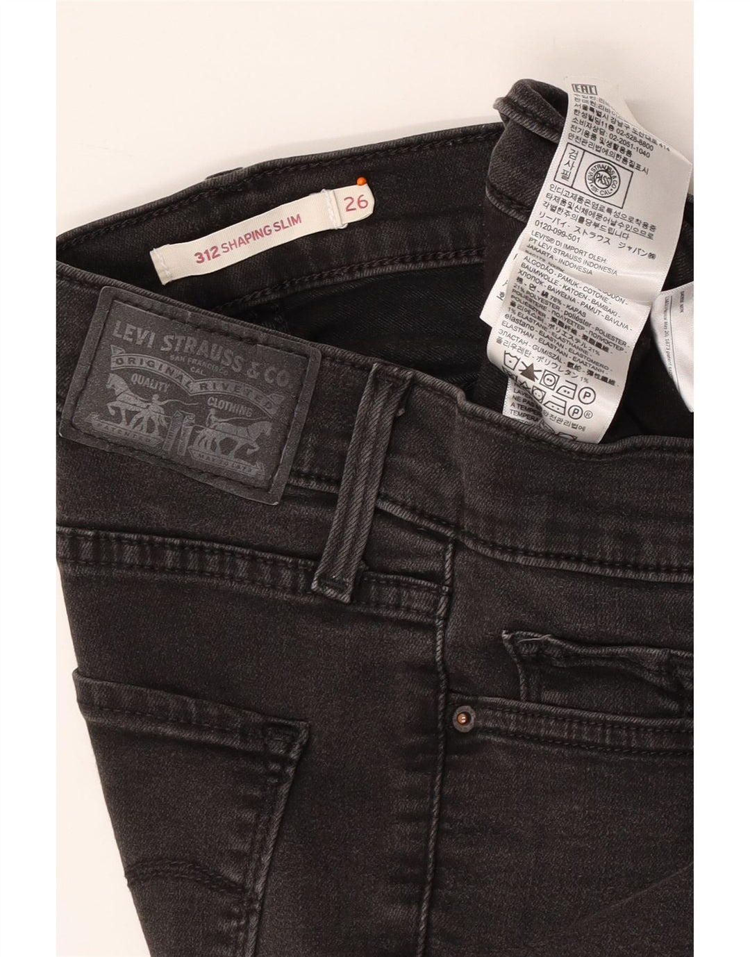 Damskie jeansy LEVI'S 312 Shaping W26 L30 Szara bawełna