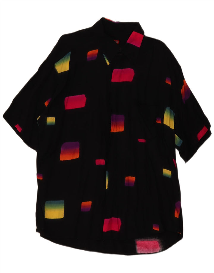 Koszula męska z krótkim rękawem Tipo' S, 2XL, czarna, geometryczna wiskoza