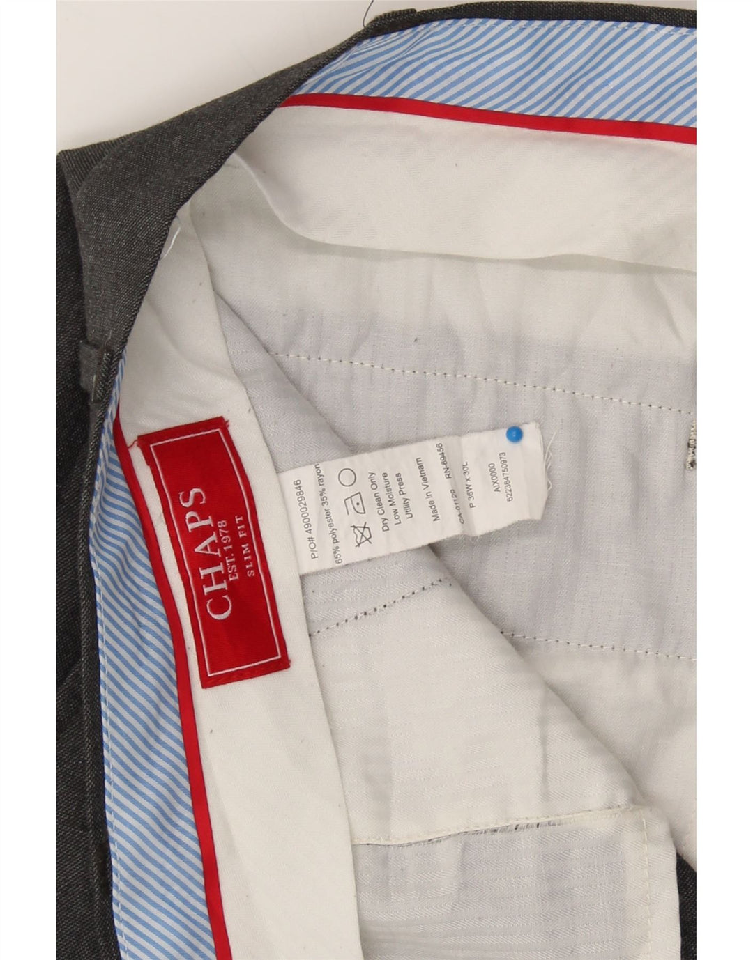 CHAPS Mens Slim Fit Suit Trousers W36 L30 Grey Polyester Vintage Chaps and Second-Hand Chaps from Messina Hembry 
