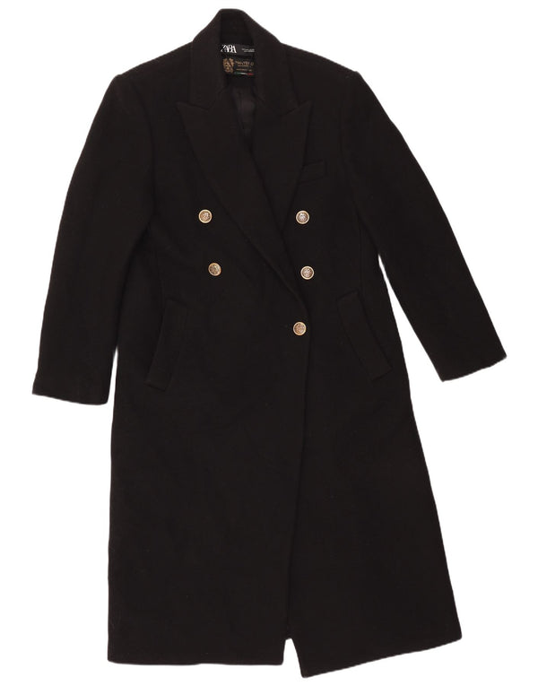 ZARA Womens Manteco Double Breasted Coat UK 14 Medium Black Wool