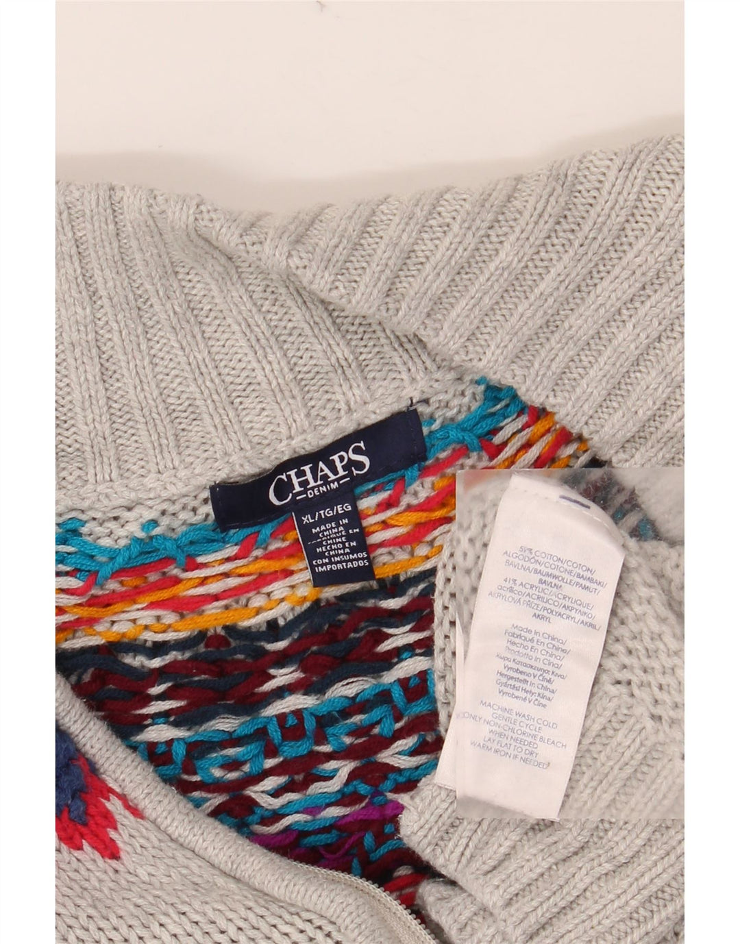 Sweter damski CHAPS, UK 18 XL, szary, bawełna Fair Isle