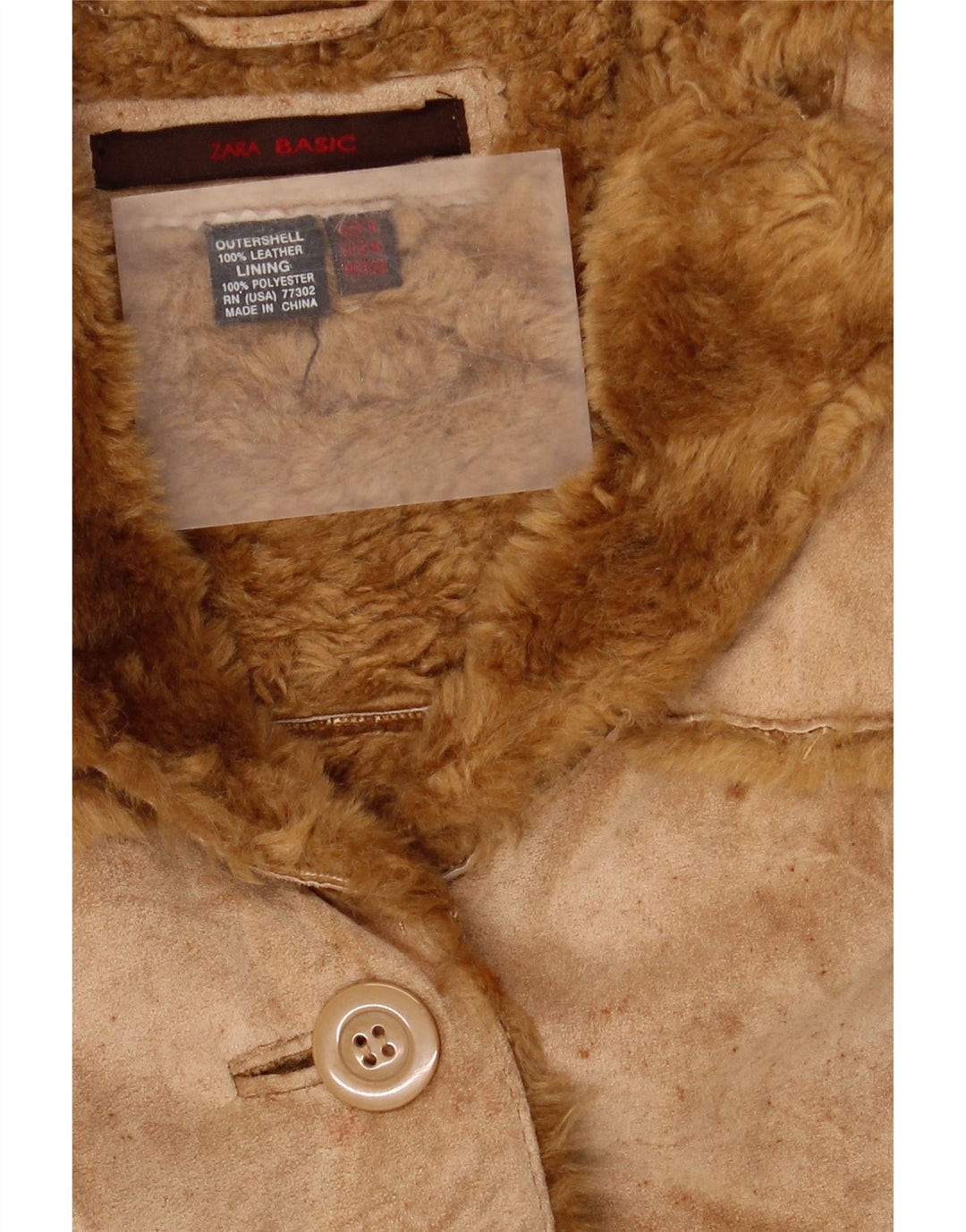 Kurtka damska Zara Shearling UK 14 Średnia beżowa skóra
