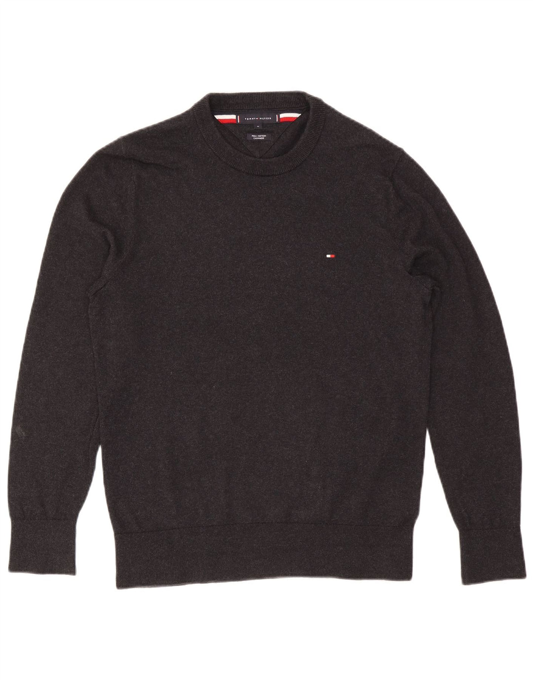 Męski sweter z okrągłym dekoltem Tommy Hilfiger, średnioszary, bawełniany