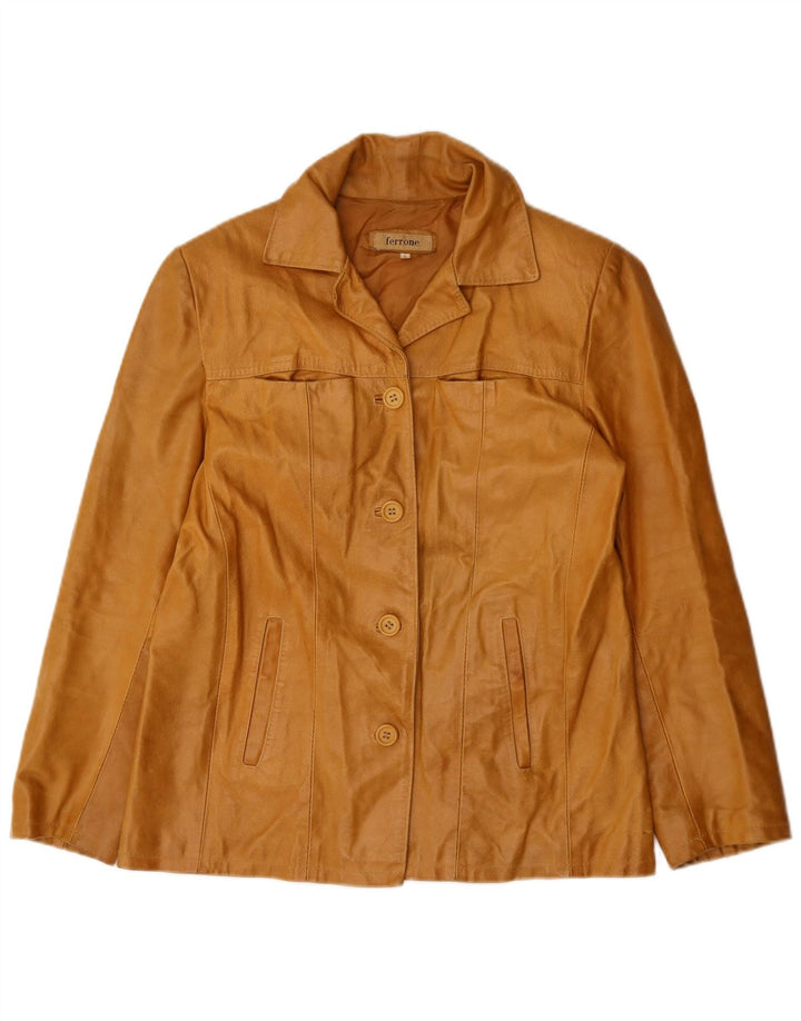 Damska kurtka skórzana FERRONE UK 16, duża brązowa skóra