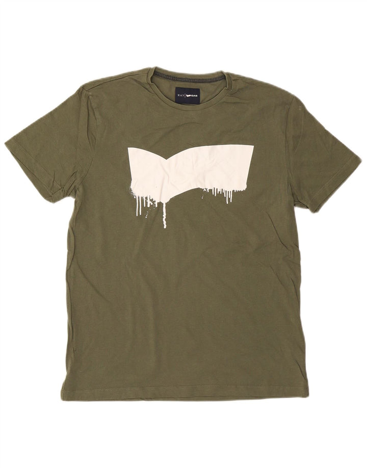 Męski T-shirt z grafiką GAS, duży, bawełniany khaki