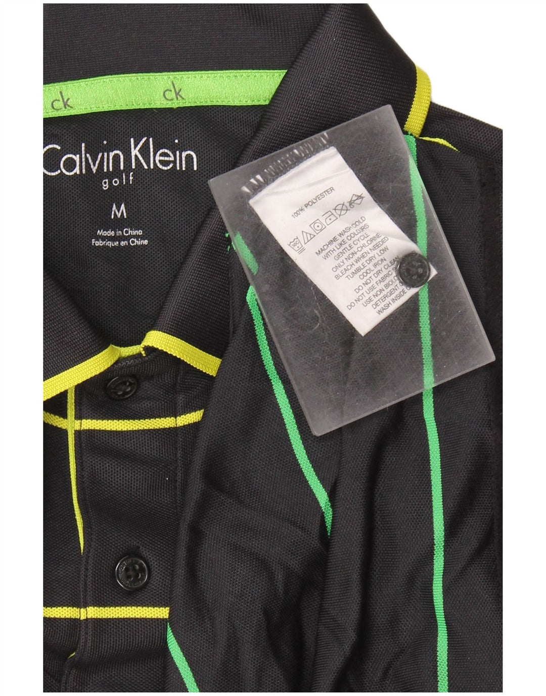 Męska koszulka polo do golfa Calvin Klein, poliester w średnie czarne paski