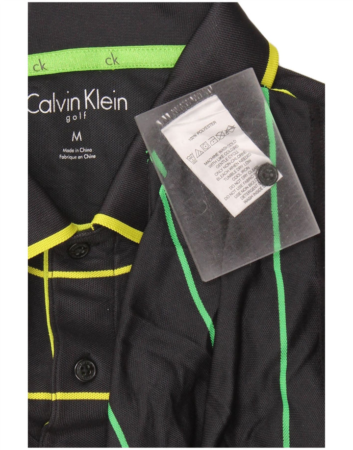 Męska koszulka polo do golfa Calvin Klein, poliester w średnie czarne paski