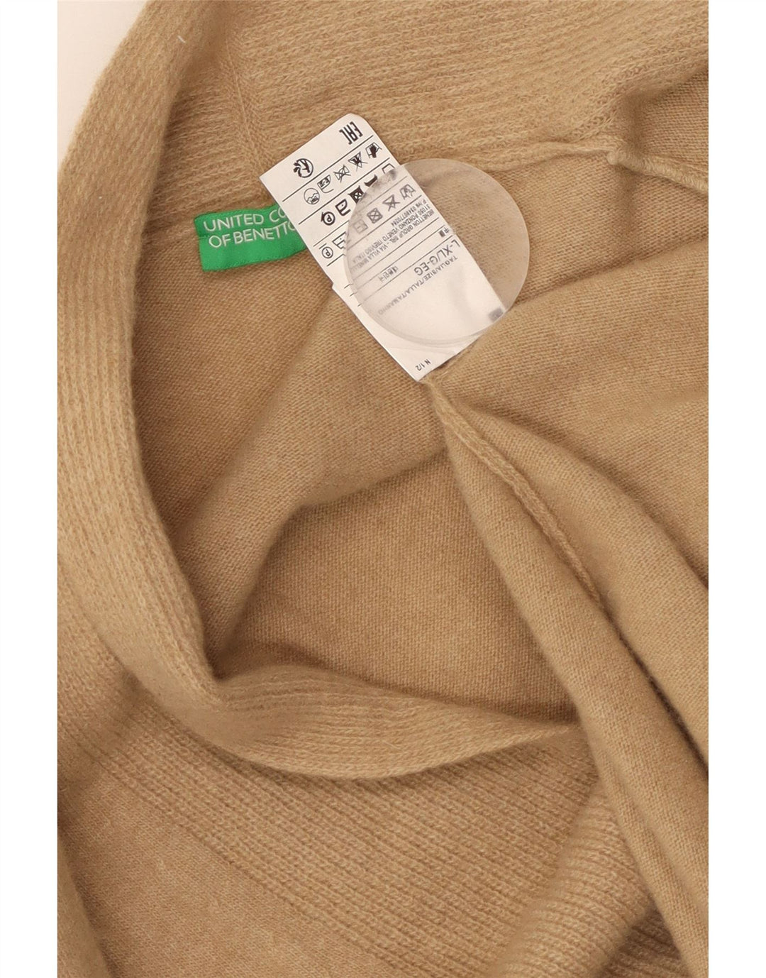 Damski sweter rozpinany Benetton Longline Open Cardigan UK 16, duży, beżowy, wełniany