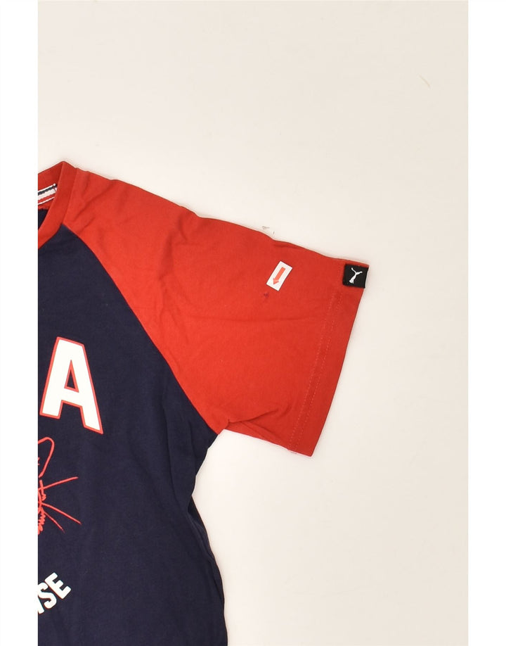 PUMA Boys Graphic T-Shirt Top 9-10 Years Medium Navy Blue Colourblock | Vintage Puma | Thrift | Second-Hand Puma | Used Clothing | Messina Hembry 