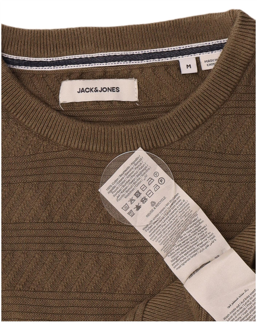 Męski sweter Jack & Jones z okrągłym dekoltem, średniej wielkości, zielony, geometryczny, bawełniany