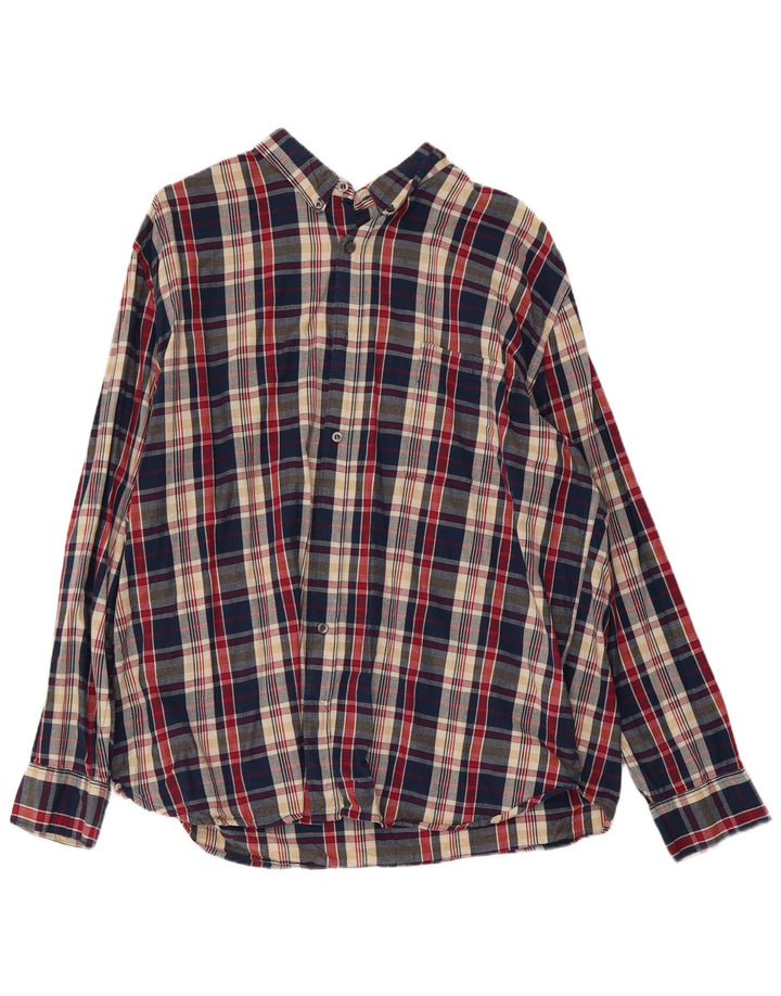 FRENCH CONNECTION Mens Flannel Shirt 2XL Navy Blue Check Cotton
