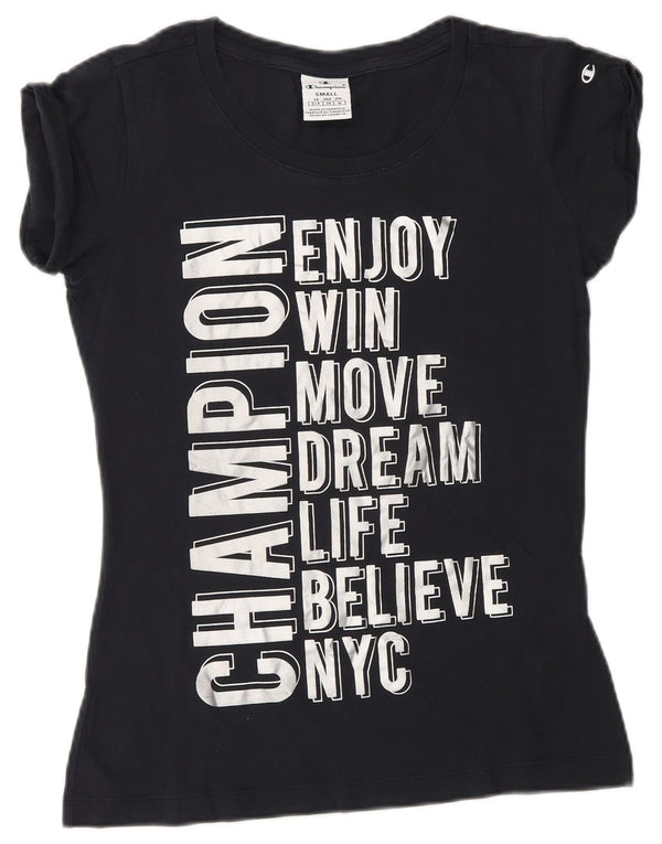 Champion Mens Graphic T-Shirt Top UK 10 Small Navy Blue Cotton