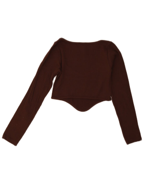 Damski krótki top Zara z długim rękawem, UK 4 XS, burgundowy