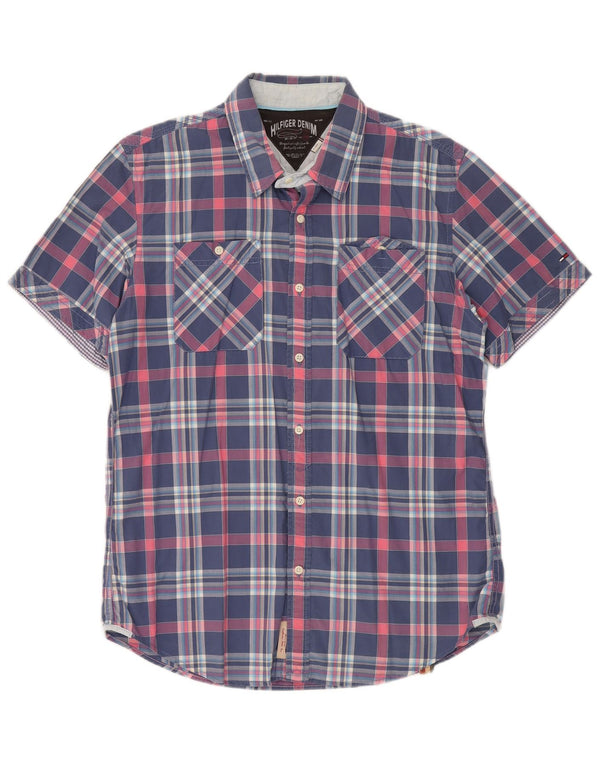 Koszula męska z krótkim rękawem Tommy Hilfiger XL, bawełniana w granatową kratkę