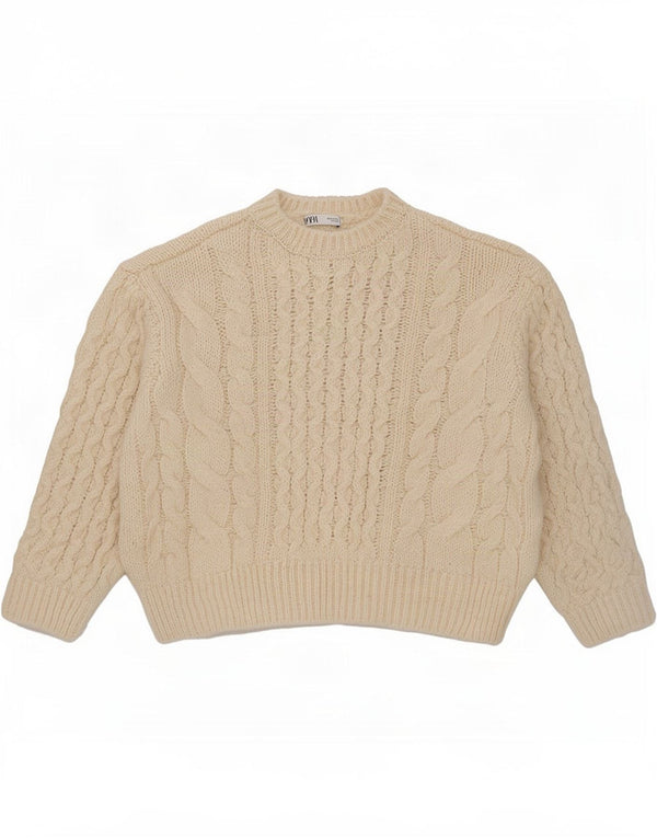Damski sweter oversize Zara z okrągłym dekoltem UK 12, średni złamanej bieli