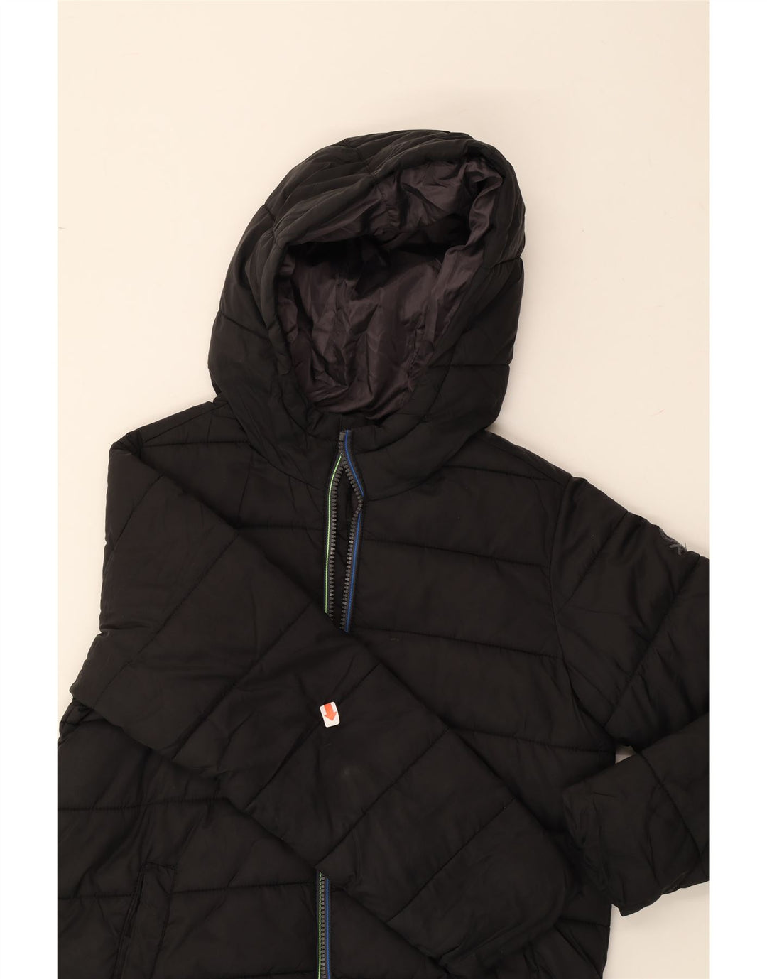 BENETTON Boys Hooded Padded Jacket 9-10 Years Large Black Polyester Vintage Benetton and Second-Hand Benetton from Messina Hembry 