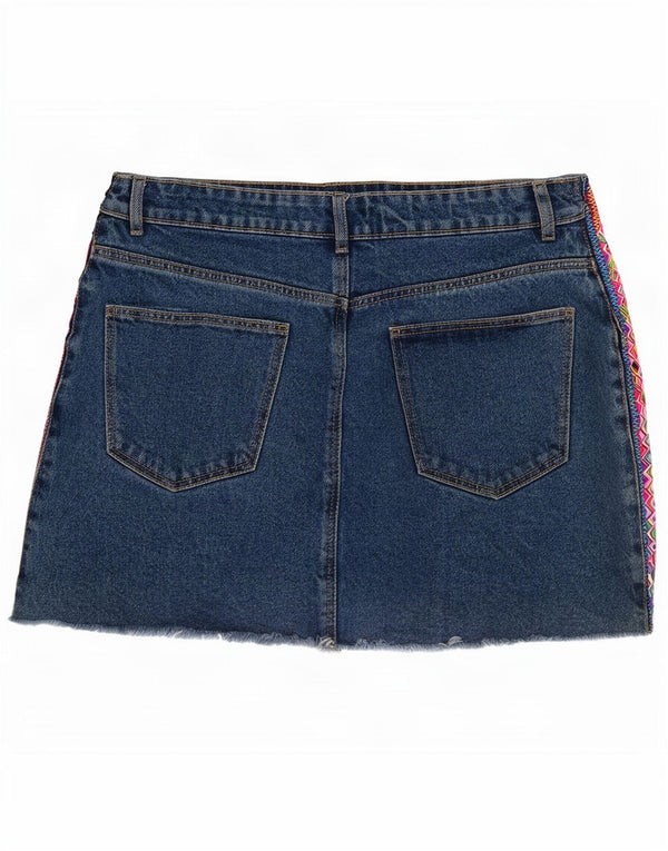Damska mini spódniczka jeansowa Zara, średnia W28, niebieska geometryczna
