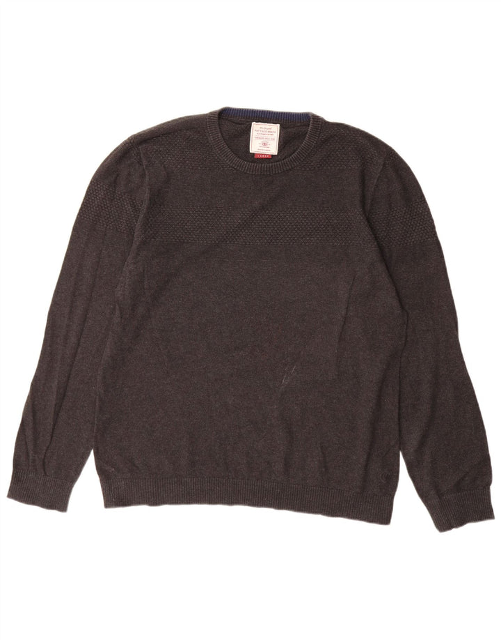 Męski sweter z okrągłym dekoltem Fat Face, duży, szary, bawełniany