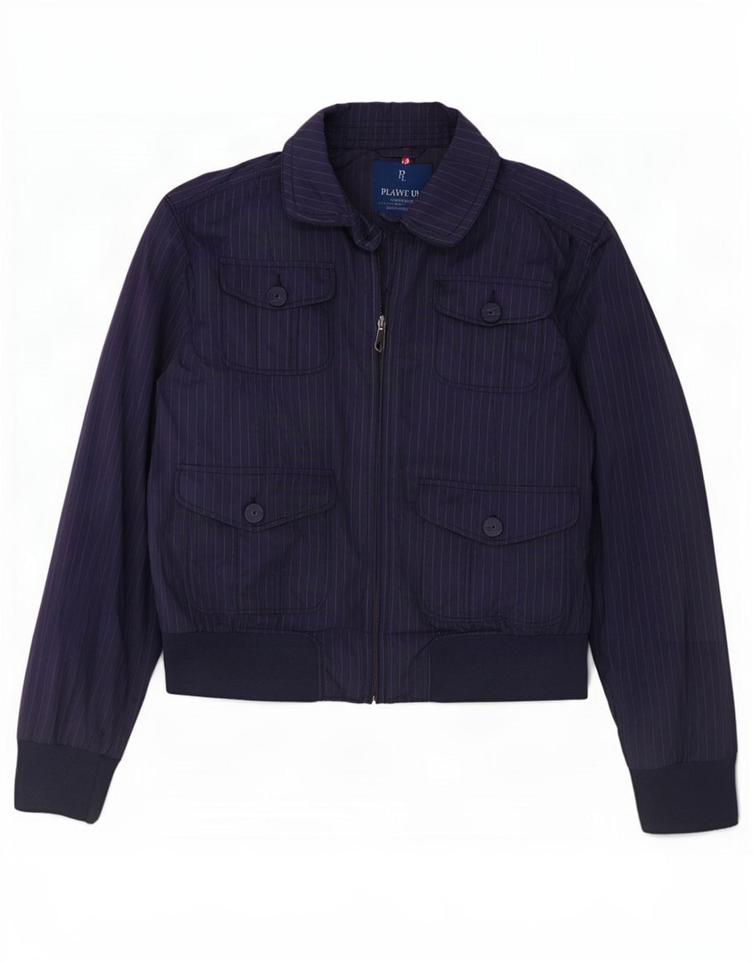 Damska kurtka bomber Playlife UK 16, duży, granatowy, poliestrowy w paski