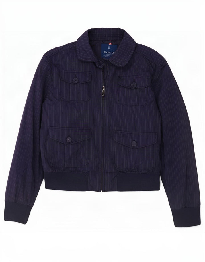 Damska kurtka bomber Playlife UK 16, duży, granatowy, poliestrowy w paski