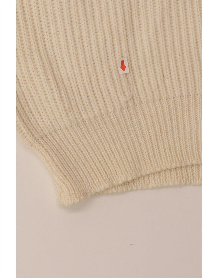 Vintage męski sweter z okrągłym dekoltem, duża beżowa wełna z blokami kolorów