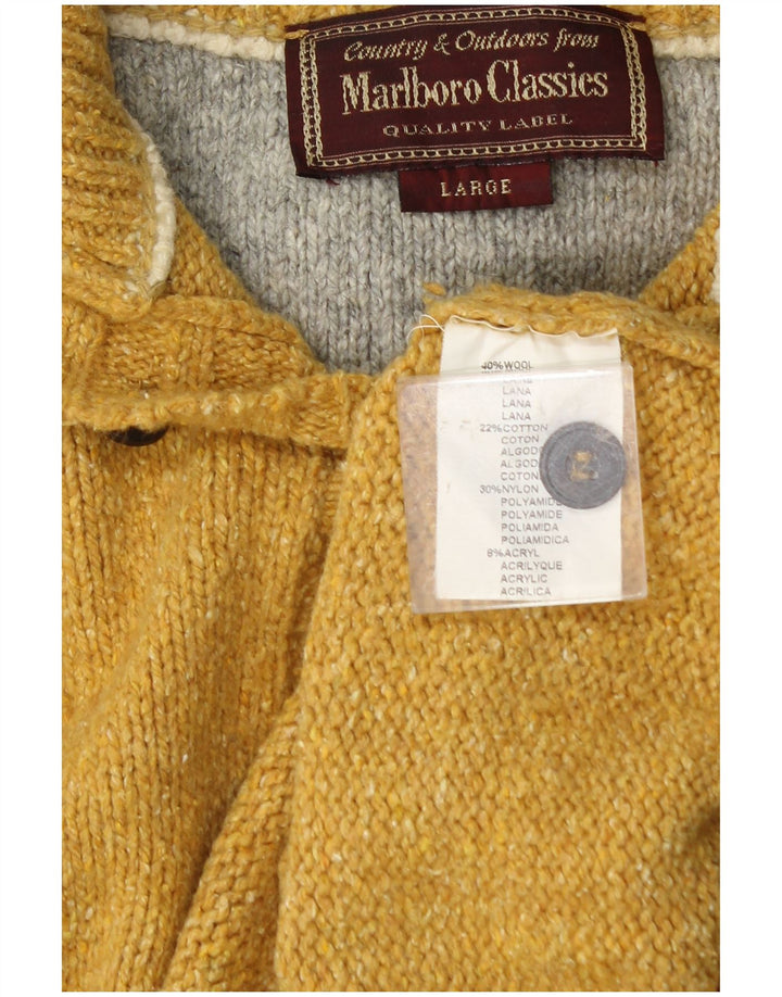 Marlboro Classics Męski sweter zapinany na guziki, duży, żółty, wełniany