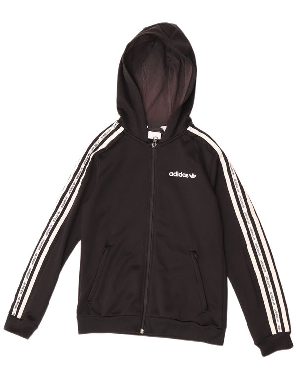 Chłopięcy sweter Adidas z grafiką i zamkiem błyskawicznym, 11-12 lat, czarny, poliestrowy, sportowy