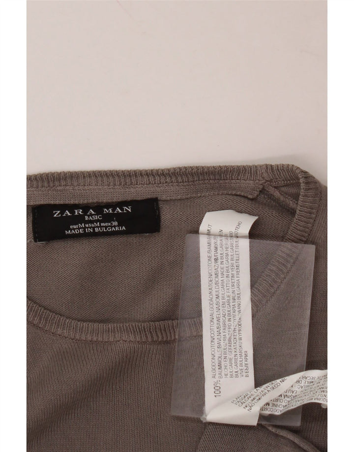 ZARA Mens Crew Neck Jumper Sweater Medium Grey Cotton