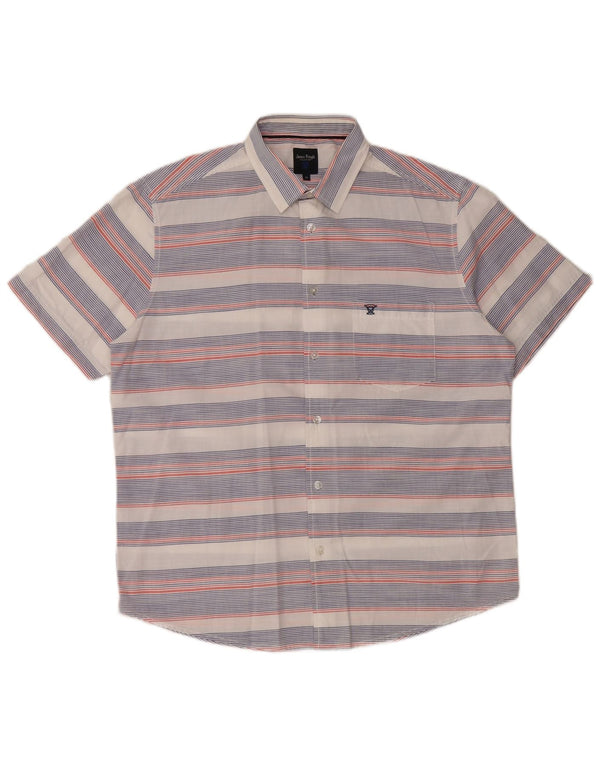 Koszula męska z krótkim rękawem JAMES PRINGLE, bawełniana w średnie białe paski