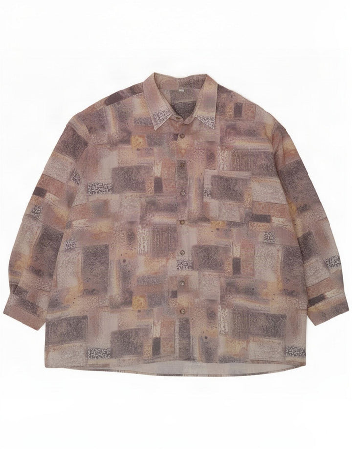 Męska koszula vintage w abstrakcyjny wzór, rozmiar 48 3XL, wielobarwna