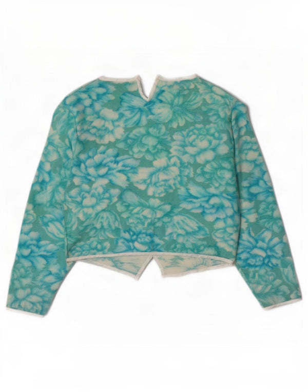 Krótki top damski w stylu vintage, UK 8, mały, turkusowy, bawełniany w kwiaty