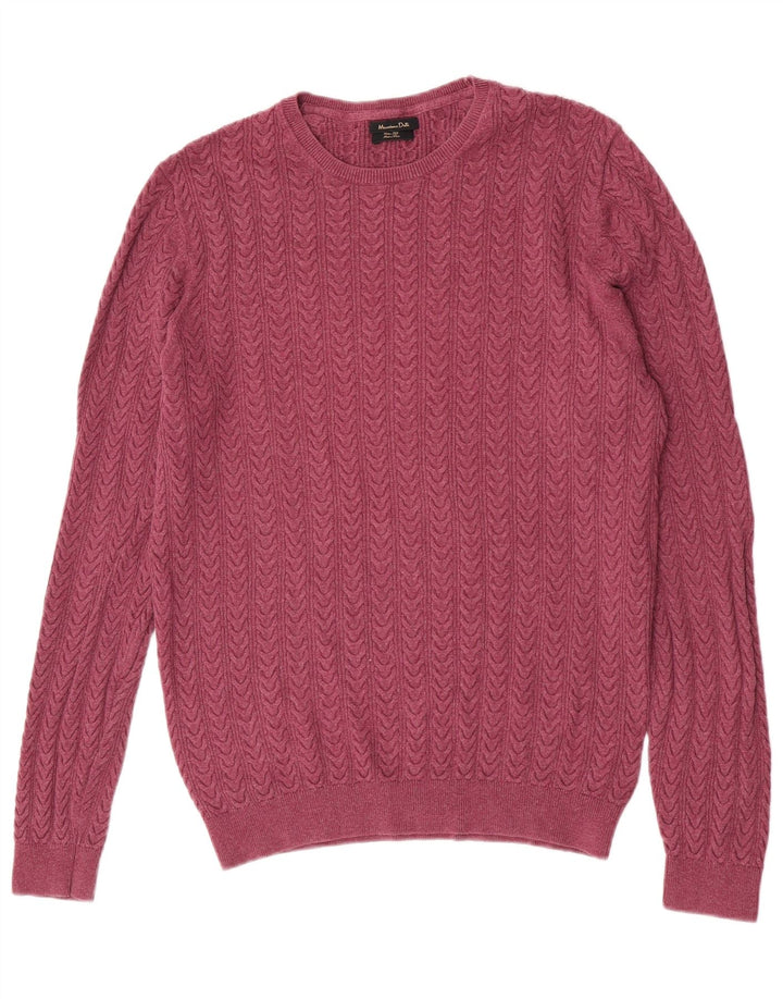 Męski sweter Massimo Dutti z okrągłym dekoltem, duży, bordowy, bawełniany